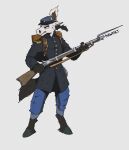 angry anthro backpack barefoot bottomwear clothing ears_back feet fur gun hi_res holding_gun holding_melee_weapon holding_object holding_ranged_weapon holding_weapon hooves male mawkvlt melee_weapon military military_clothing military_hat military_jacket military_uniform pants pivoted_ears ranged_weapon soldier solo tail teeth teeth_showing uniform warrior weapon wearing_backpack white_body white_fur