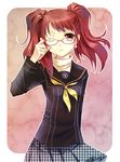  adjusting_eyewear bad_id bad_pixiv_id glasses kujikawa_rise peperonchiino persona persona_4 pink-framed_eyewear school_uniform solo yasogami_school_uniform 