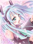  bad_id bad_pixiv_id blue_hair cherry_blossoms detached_sleeves green_eyes hatsune_miku long_hair necktie satogo solo tears twintails vocaloid 