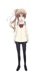  1girl black_pantyhose black_shoes bow brown_cardigan brown_eyes brown_hair cardigan chaos;child chest_bow child commentary_request flat_chestr full_body game_cg green_bag hair_ribbon hekiho_academy_school_uniform highres long_hair official_art one_side_up pantyhose red_bow ribbon sailor_collar sasaki_mutsumi school_uniform science_adventure shoes simple_background solo sprite white_background white_ribbon white_sailor_collar yamazoe_uki 
