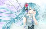  blue_eyes blue_hair detached_sleeves flower fujie hatsune_miku headset long_hair solo twintails very_long_hair vocaloid 