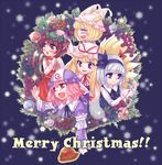  :d animal_ears bangs blonde_hair blunt_bangs blush cat_ears chen christmas closed_eyes collared_shirt flower food hat hat_ribbon konpaku_youmu konpaku_youmu_(ghost) long_sleeves looking_at_viewer meat midori_(green_tea) multiple_girls open_mouth pillow_hat pink_flower pink_hair pink_rose profile ribbon rose saigyouji_yuyuko shirt short_hair sidelocks silver_hair smile tassel touhou triangular_headpiece wreath yakumo_ran yakumo_yukari 