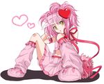  amulet_heart boots cheerleader heart hinamori_amu kneehighs kurimomo loose_socks magical_girl midriff navel pink_footwear pink_hair ribbon shugo_chara! sitting skirt socks solo visor_cap yellow_eyes 