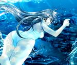  black_hair blue_eyes kouno_yukiyo long_hair non-web_source one-piece_swimsuit solo swimming swimsuit umi_no_megami_sora_no_megami underwater 
