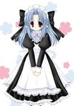  artist_request blue_hair dress flower half_updo kagetsu_tooya len long_hair maid melty_blood pointy_ears red_eyes ribbon serious solo tsukihime 