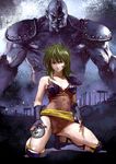  1girl armor black_nails breasts cassios cleavage collarbone denchi fingernails green_eyes green_hair kneeling long_fingernails mask mask_removed medium_breasts nail_polish ophiuchus_shaina saint_seiya sharp_fingernails shoulder_pads 