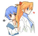  ayanami_rei bad_id bad_pixiv_id blue_eyes blue_hair labcoat multiple_girls neon_genesis_evangelion oekaki older orange_hair red_eyes ro_man school_uniform serafuku souryuu_asuka_langley squiggle turtleneck younger 