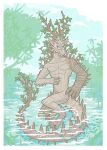 2025 4_toes 5_fingers abs ambient_fish ambient_sealife anthro antlers athletic athletic_anthro athletic_male black_sclera blue_sky border brown_claws brown_tail claws cloud crouching day dragon elemental_creature feet finger_claws fingers flora_fauna hi_res horn leaf male male_anthro mangrove_tree mouth_closed mythological_creature mythological_scalie mythology outside partially_submerged pecs plant scalie sky snarkysardine snout solo spiked_arms spiked_tail spikes spikes_(anatomy) swamp tail toe_claws toes treant tree water white_border white_eyes