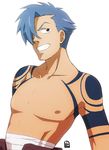  bandages blue_hair bodypaint grin kamina male_focus nagian shirtless smile solo tengen_toppa_gurren_lagann 