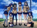  artist_request bag clannad fujibayashi_kyou fujibayashi_ryou furukawa_nagisa hat hikarizaka_private_high_school_uniform ibuki_fuuko ichinose_kotomi multiple_girls official_art pantyhose party_hat sakagami_tomoyo school_uniform siblings sisters star thighhighs twins 