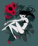  bikini black_eyes black_hair blood flip-flops flower original sandals shoes single_shoe sires_r_black skinny solo sunflower swimsuit 