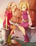  banned_artist blonde_hair green_eyes haruno_sakura multiple_girls naruto naruto_(series) pink_hair yamanaka_ino yokige 