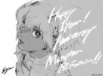 1boy anniversary artist_name atlus commentary_request copyright_name dark_skin greyscale hair_between_eyes hairband jacket looking_at_viewer metaphor:_refantazio monochrome official_art protagonist_(metaphor:_refantazio) second-party_source sega short_hair signature simple_background soejima_shigenori solo white_background 