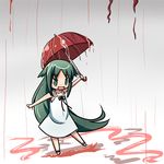  bad_id bad_pixiv_id blood chibi dress green_eyes green_hair happy long_hair outstretched_arms puddle ribbon saya saya_no_uta smile solo splashing spread_arms umbrella very_long_hair yon_(haruo4444) 