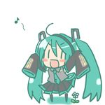  chibi detached_sleeves flower green_hair hatsune_miku hiraga_matsuri long_hair musical_note necktie solo twintails vocaloid 