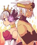  1girl back-to-back choker crown grey_hair griselda_(odin_sphere) head_wings lowres non-web_source odin_sphere onyx_(odin_sphere) purple_eyes red_eyes royal short_hair tsuyuka_(sunny_spot) valkyrie white_hair 