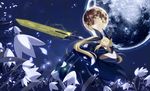  bardiche blonde_hair energy_sword fate_testarossa flower long_hair lyrical_nanoha mahou_shoujo_lyrical_nanoha mahou_shoujo_lyrical_nanoha_a's moon red_eyes solo sword twintails wallpaper weapon 