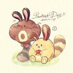  ? alternate_color animal_focus brown_fur commentary dated food fruit full_body highres holding holding_food holding_fruit looking_at_viewer miketoevecan no_humans open_mouth pokemon pokemon_(creature) pokemon_focus sentret shiny_and_normal shiny_pokemon simple_background sitting solid_oval_eyes standing symbol-only_commentary yellow_background yellow_fur 