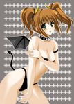 :p absurdres bat_wings breast_hold breasts brown_hair choker cleavage demon_tail green_eyes highres idolmaster idolmaster_(classic) idolmaster_1 medium_breasts oda_ken'ichi solo tail takatsuki_yayoi tongue tongue_out twintails wings 