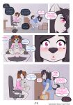 2026 anthro balls bent_over big_penis big_tail black_hair blue_clothing blue_eyes blue_shirt blue_topwear blush box brown_hair butt canid canine canis cardboard cardboard_box casual_masturbation chair clothed clothing colored comic comic_panel container desk dialogue digital_drawing_(artwork) digital_media_(artwork) domestic_dog duo english_description english_text exhibitionism fantasizing female female_anthro footwear fur fur_tuft furniture genitals grinding hair heart_symbol hi_res humanoid_genitalia humanoid_penis husky lips looking_at_butt male male/female male_anthro mammal markings masturbation miranda_(woofyrainshadow) mole_(marking) nordic_sled_dog nude office_chair open_mouth pajamas partially_clothed penis pink_clothing pink_eyes pink_shirt pink_topwear plushie plushie_humping plushophilia polka_dots pose rabbit_plushie shaded shirt siberian_husky simple_background small_tail smile socks speech_bubble spitz spread_legs spreading surprised table tail tail_motion tailwag text thick_lips thick_thighs thought_bubble topwear tuft url woofy_(woofyrainshadow) woofyrainshadow
