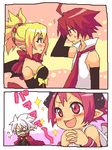  2girls adell_(disgaea) bat_wings blonde_hair blush bow demon demon_girl disgaea dress elbow_gloves glasses gloves lowres makai_senki_disgaea_2 makai_senki_disgaea_3 mao_(disgaea) multiple_boys multiple_girls necktie nippon_ichi pink_eyes pink_hair pointy_ears raspberyl red_hair rozalin short_hair smile strapless strapless_dress tsuyuka_(sunny_spot) white_hair wings yellow_bow 