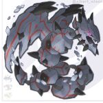  aerodactyl albrt-wlson black_sclera claws colored_sclera commentary commission debris english_commentary fangs full_body highres instagram_username mega_aerodactyl mega_steelix no_humans official_style open_mouth pokemon pokemon_(creature) pokemon_focus purple_eyes runerigus skin_fangs solo spikes steelix wings 