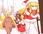  angry animal_costume animal_ears ario aura bell bell_collar bent_over blonde_hair brown_hair cat_ears cat_tail chen christmas collar fox_tail hat long_hair long_sleeves mirror multiple_girls multiple_tails nekomata pillow_hat purple_eyes reindeer_costume ribbon santa_costume scared short_hair tail tassel tears thighhighs touhou turn_pale yakumo_ran yakumo_yukari zettai_ryouiki 