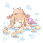  blonde_hair blush_stickers chibi closed_eyes hat hiraga_matsuri long_hair lying moriya_suwako on_stomach saliva sleeping solo touhou 