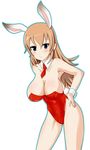  animal_ears bare_legs breasts brown_hair bunny_ears bunnysuit charlotte_e_yeager large_breasts long_hair necktie solo strike_witches tomliat world_witches_series 