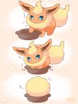  animal_focus commentary_request cooking_pot flareon fluffy highres in_pot mugita_konomi musical_note neck_fur no_humans orange_fur pokemon pokemon_(creature) pokemon_focus tail yellow_fur 