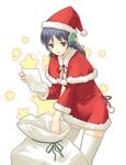  blue_hair capelet christmas dasoku_sentarou hat long_hair original red_capelet santa_costume santa_hat solo star thighhighs zettai_ryouiki 