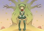  boots chan_co detached_sleeves flower full_body green_eyes green_hair hatsune_miku long_hair necktie patterned rose skirt solo star thigh_boots thighhighs tree twintails vocaloid 