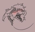 anthro blindfold blush caracal caracal_(genus) collar domestic_cat fangs felid feline felis female forked_tongue hair headshot_portrait hybrid jollythejinxed leash leashed_collar long_ears long_hair mammal monochrome mouth_shot open_mouth piercing portrait sensory_deprivation solo submissive submissive_female teeth tongue tongue_out tongue_piercing velvet_(jollythejinxed)