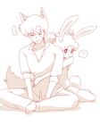  1girl animal_ears azuma_yukihiko bishoujo_senshi_sailor_moon bunny_ears bunny_tail chiba_mamoru couple dog_ears dog_tail double_bun hetero hug kemonomimi_mode monochrome pink pun sitting sweatdrop tail tsukino_usagi 