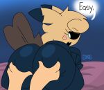  2024 anthro anthrofied big_breasts big_butt black_body black_sclera breasts butt butt_focus butt_grab dialogue digital_media_(artwork) duo english_text eyelashes female female_focus game_freak generation_7_pokemon hand_on_butt hi_res looking_back mimikyu nintendo nude nude_anthro nude_female pokemon pokemon_(species) solo_focus spookana_(unfortu-nate) tail text thick_thighs unfortu-nate white_eyes wide_hips 