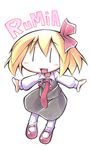  bad_id bad_pixiv_id blonde_hair character_name fang hair_ribbon necktie outstretched_arms red_eyes red_neckwear ribbon rumia short_hair solo spread_arms touhou ushi |_| 