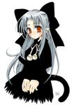  artist_request black_dress blue_hair blush bow capelet cat_tail dress hair_bow half_updo kagetsu_tooya len long_hair lowres melty_blood pointy_ears red_eyes ribbon solo tail tsukihime 