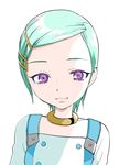  aqua_hair collar eureka eureka_seven eureka_seven_(series) forehead hair_ornament hairclip mozuya_murasaki purple_eyes short_hair smile solo upper_body 