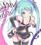  belt bra demon_tail garter_straps green_eyes green_hair gumo hatsune_miku honey_whip_(module) long_hair no_panties one_eye_closed project_diva_(series) project_diva_f skirt skirt_lift solo sweet_devil_(vocaloid) tail thighhighs twintails underwear very_long_hair vocaloid 