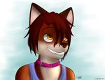  anthro black_nose brown_eyes brown_hair canine clothing collar fox fur hair male mammal mytigertail red_fur solo teeth 