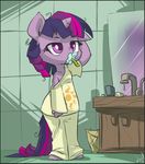  anthro anthrofied atryl bathroom clothed clothing cup equine female feral friendship_is_magic fur hair horn horse long_hair mammal mirror multi-colored_hair my_little_pony pony purple_eyes purple_fur purple_hair sink solo standing toothbrush toothpaste twilight_sparkle_(mlp) unicorn 