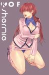  boots breasts brown_hair character_name cleavage hair_over_eyes hifumi_(art_sky_littel) large_breasts miniskirt nail_polish panties shermie skirt solo the_king_of_fighters underwear 