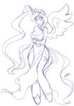  anthrofied blush bracers breasts chalo cleavage clothed clothing crown cutie_mark dress equine female friendship_is_magic hair horn looking_at_viewer mammal monochrome my_little_pony princess princess_luna_(mlp) royalty sketch solo standing tiara winged_unicorn wings 