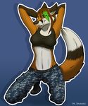  blue_eyes boots breasts camo canine cargo_pants daarko domination female fit fox gear girly gloves_(marking) green_eyes leather mammal markings military musk navy pin pinup pose solo up 