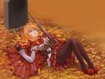  blonde_hair blue_eyes gloves leaves little_red_riding_hood nemo_(leafnight) pantyhose weapon 