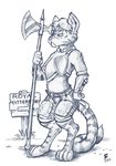  2013 anthro armor axe black_and_white digitigrade feline flinters guard male mammal monochrome royal_guard solo weapon 