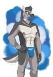  blue_eyes bulge canine dog genchi jockstrap male mammal nipples solo topless underwear 