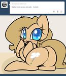  big_butt blue_eyes blush butt chest_tuft cutie_mark equine female feral friendship_is_magic fur horse looking_at_viewer looking_back lying mammal my_little_pony on_stomach open_mouth original_character pony slavedemorto solo tan_fur tan_hair tongue tuft tumblr 