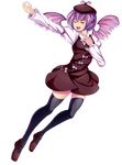  black_legwear closed_eyes dress hat loafers maullarmaullar mini_wings music mystia_lorelei nail_polish outstretched_arm pink_hair shoes short_dress short_hair singing solo thighhighs touhou winged_hat zettai_ryouiki 