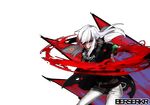  1girl artist_request blood blood_on_face breasts dungeon_and_fighter earrings female_slayer_(dungeon_and_fighter) fur fur_trim gloves jewelry long_hair profile red_eyes simple_background slayer_(dungeon_and_fighter) solo sword tagme weapon white_hair 